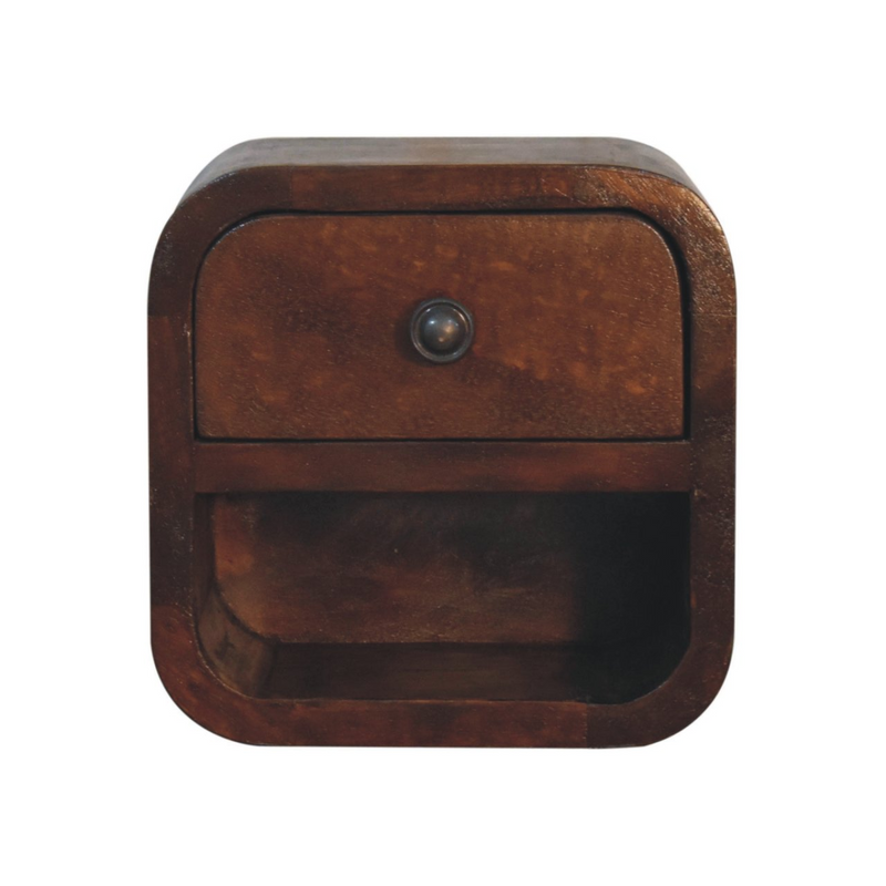 Artisan Furniture Solid Wood Extra Mini Curved Chestnut Bedside with Open Slot
