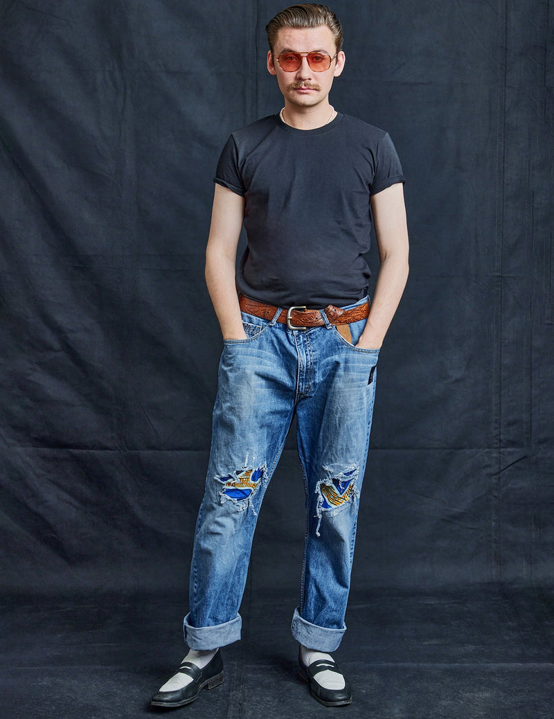 Multi-Print Distressed Jeans