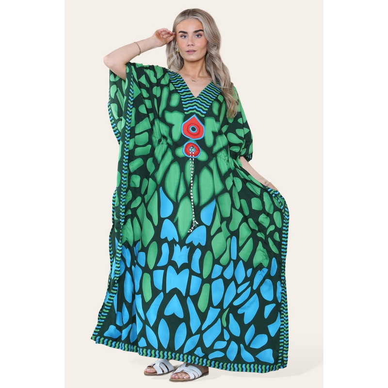 Long Dress with V-neck and Bold Abstract Print