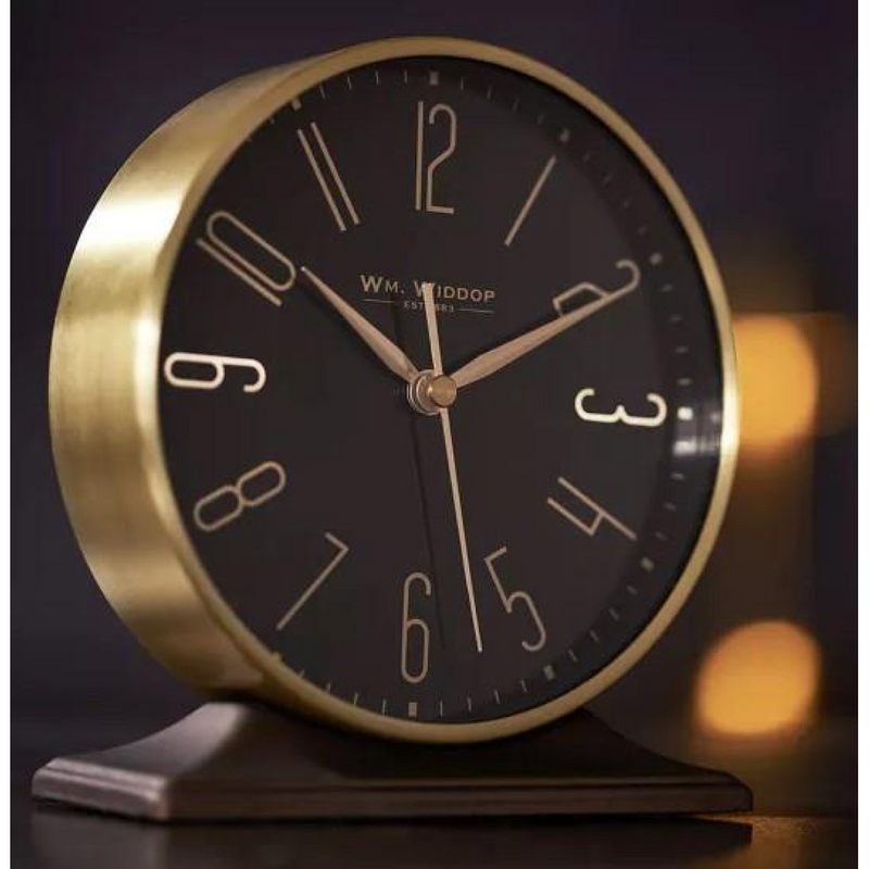 Wm.Widdop Black & Gold Mantel Alarm Clock