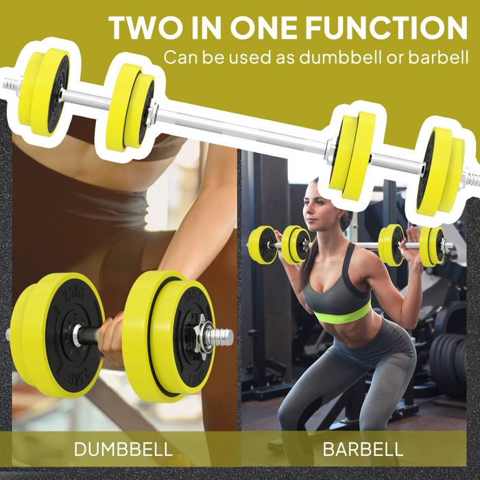 HOMCOM Adjustable 20KGS Barbell & Dumbbell Set for Home Gym, Yellow