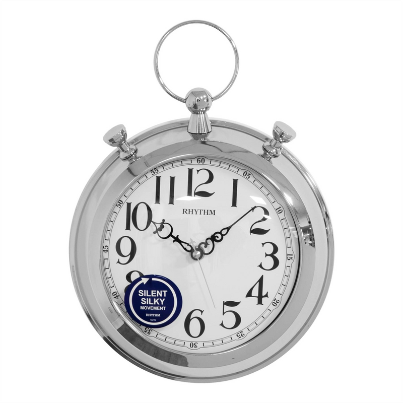 Rhythm Metal Stopwatch Style Wall Clock Silent Movement