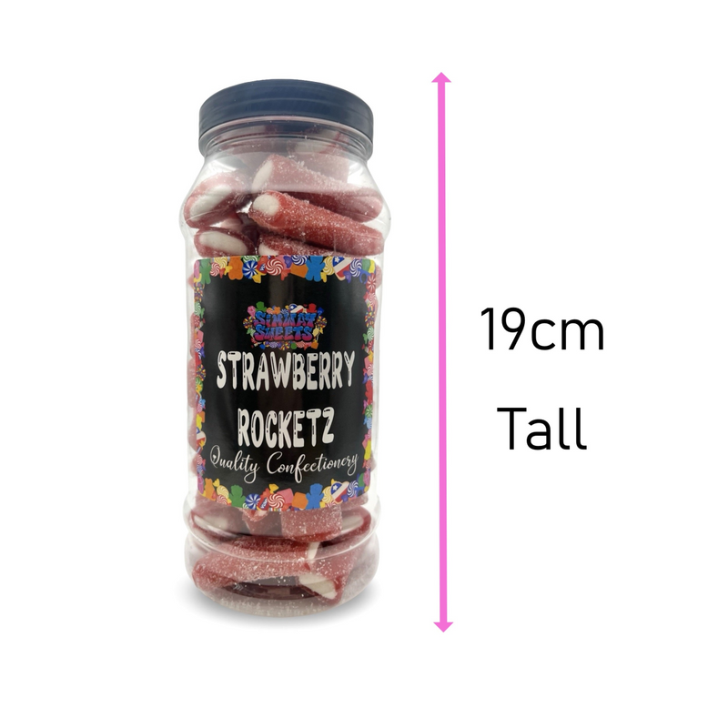Giant Strawberry Rocketz Pencils Fizzy Retro Sweets Gift Jar - 665g