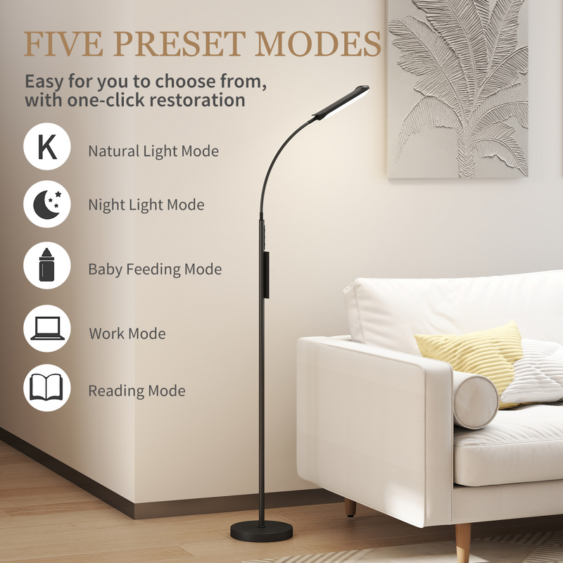 HOMCOM LED Floor Lamp for Living Room with Magnetic Remote Control, Black