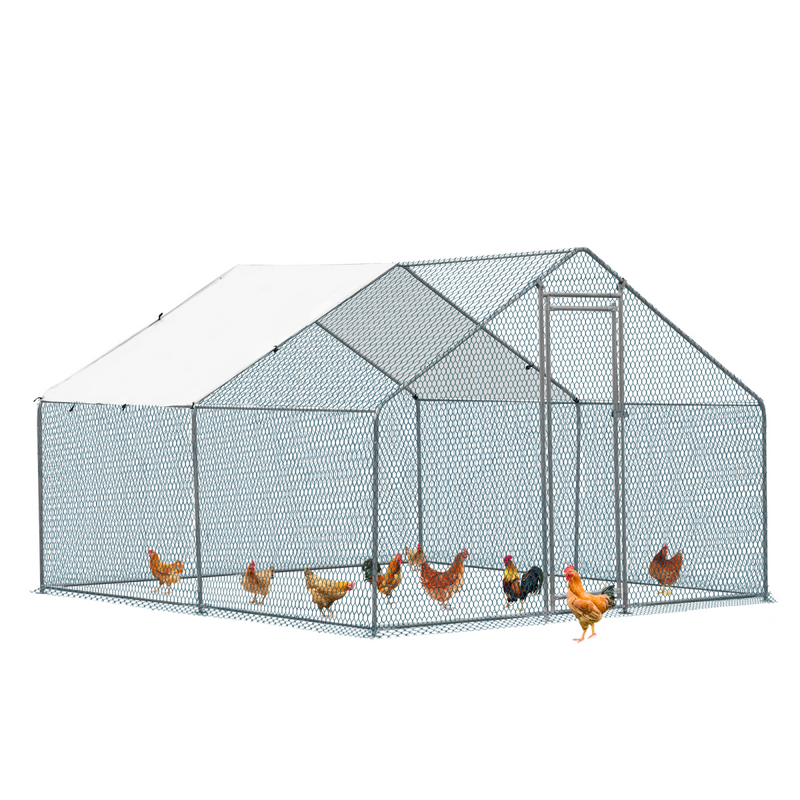 10 x 10 ft Large Metal Chicken Coop, Walk-in Poultry Cage Chicken Hen Run House with Waterproof Cover, Rabbits Cats Dogs Farm Pen for Outdoor Backyard Farm Garden