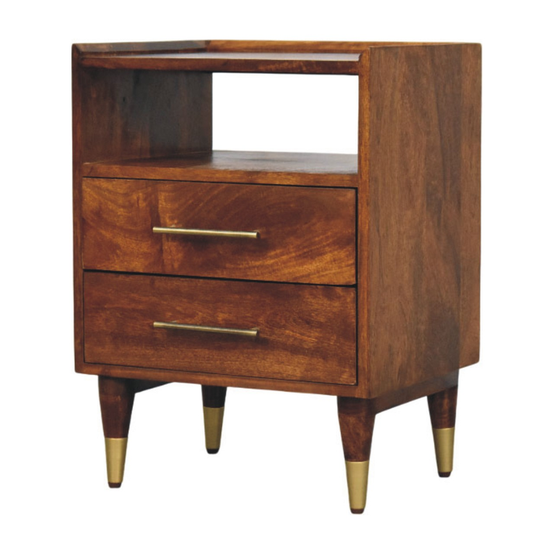 Artisan Furniture Solid Wood Valenza Open Frame Bedside, 2 Drawers & 1 Open Slot, Brown