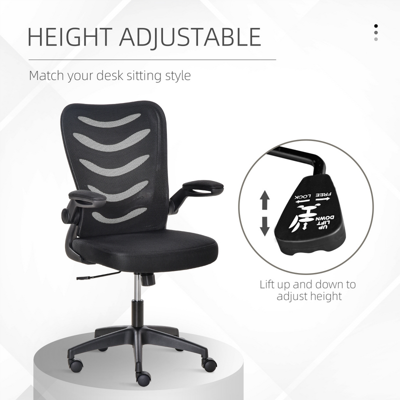 Mesh Office Chair Home Swivel Task Chair  Lumbar Support, Arm, Black Vinsetto