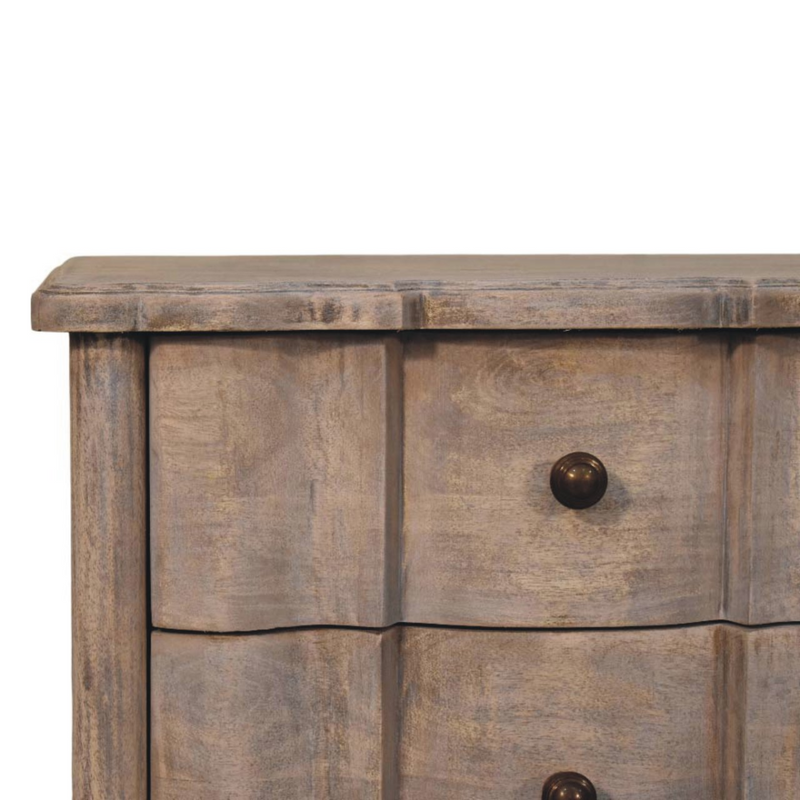 Artisan Furniture Solid Wood Beaumont Curved Nightstand, 3 Drawers, Grey