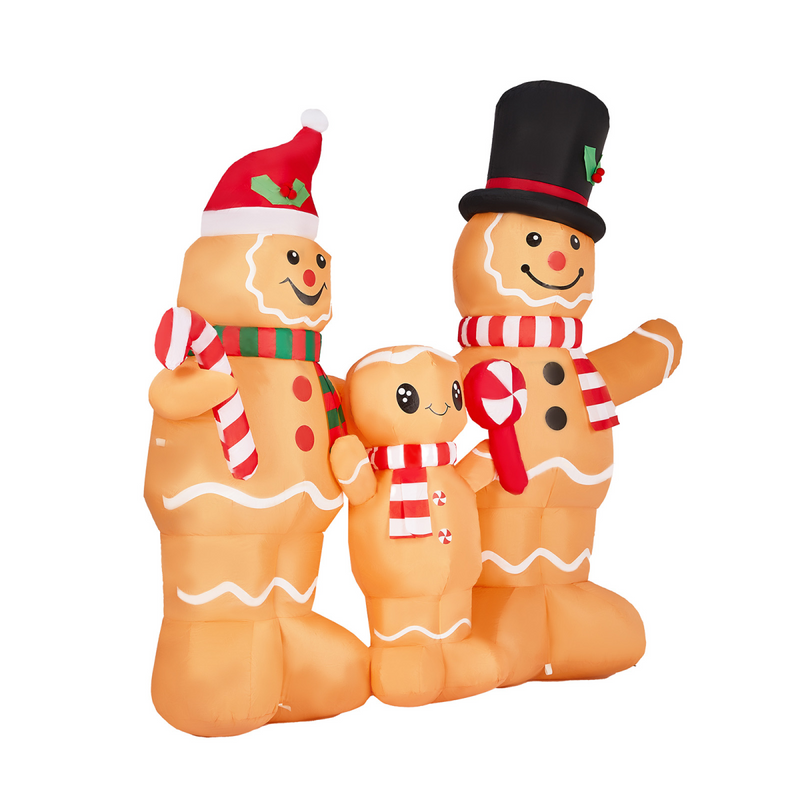 1.9M Lighted Christmas Inflatable Decoration, Inflatable Gingerbread Man Family, Funny Blow Up Yard Decorations with Built-in LED Lights for Holiday Party Front Yard Lawn Garden Decor