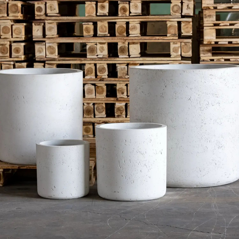 Aurella | White Mist – 55cm Extra Large Concrete Cylinder Planter – 93L Round Plant Pot