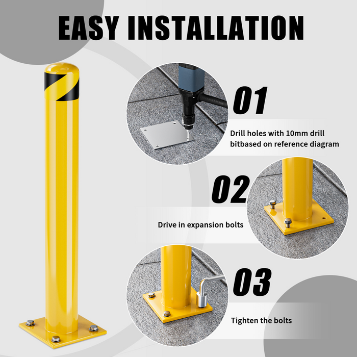 Parking Bollard Post, 42inch Bollards Steel, 4.5 Inch Diameter Bollard Covers, Yellow Powder Coated Safety Parking Barrier Post, for Traffic Sensitive Areas