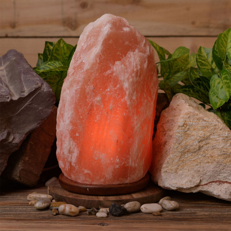 Large Rock Salt Lamp on Wooden Base