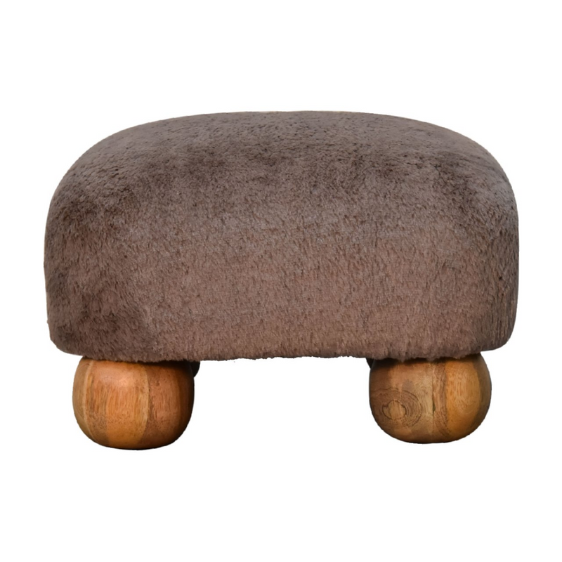 Artisan Furniture Solid Mango Wood Mocha Faux Fur Nordic Footstool