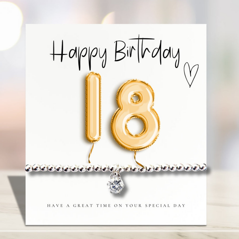 Small 18th Birthday Gold Balloons Gift Hamper | Cubic Zirconia Bracelet, Chocolates & Candle