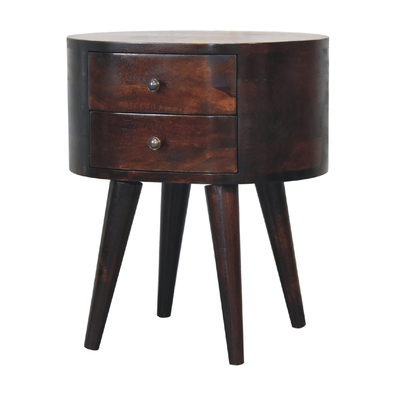 Artisan Furniture Solid Wood Light Walnut Rounded Bedside Table, 2 Drawers, Brown