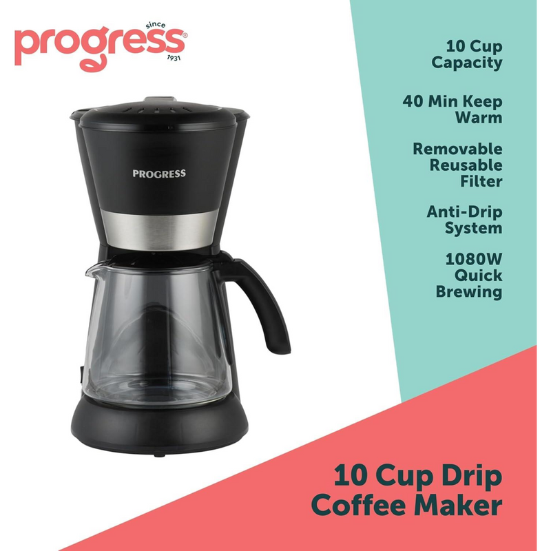 Progress Filter Coffee Maker Machine Auto Shut-Off 1080 W 1.5 L Black