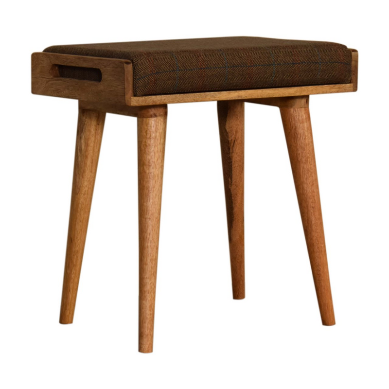 Artisan Furniture Solid Mango Wood Multi Tweed Tray Style Footstool