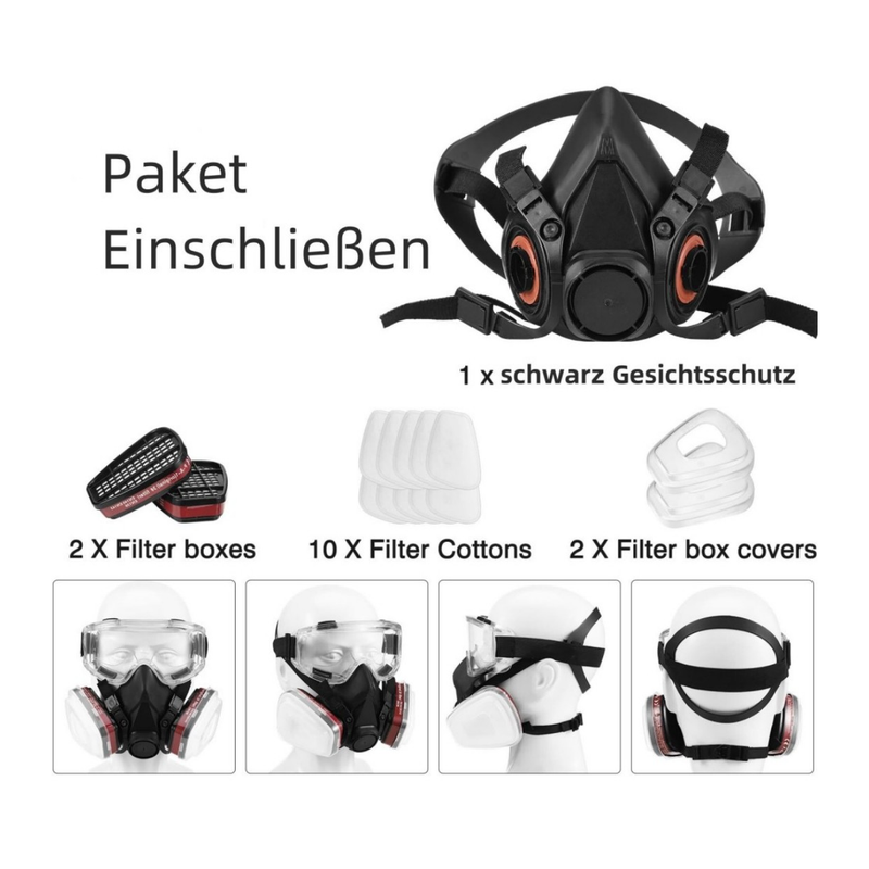 Respiratory half mask, gas mask, dust mask, paint mask with replaceable filter