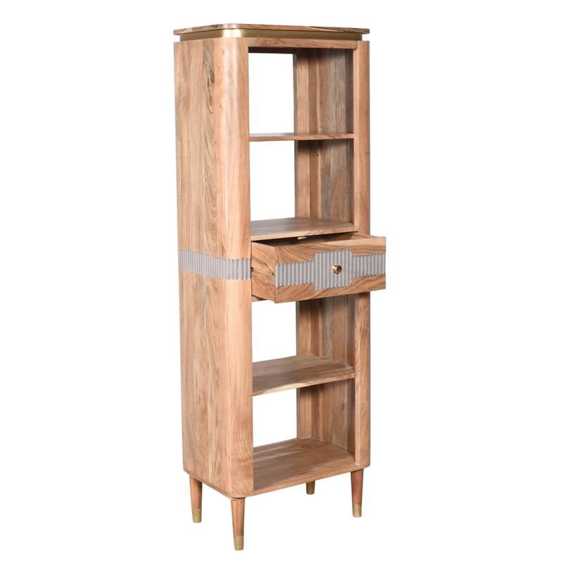 Wilton Acacia Wood Slim Bookcase With 1 Drawers
