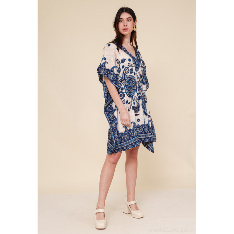 Short kaftan dress round mosaic flower