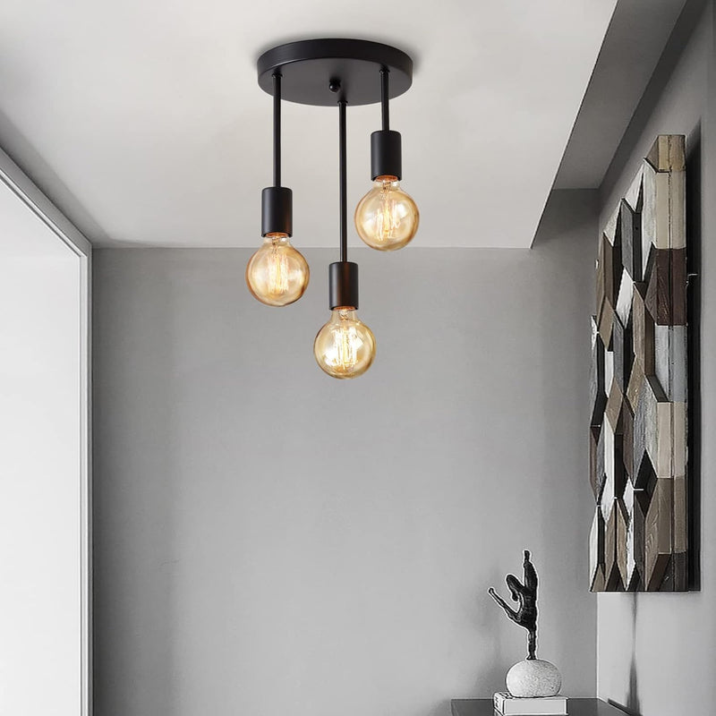 Ceiling Spotlight 3 Way Black Rustic E27 Pendant Light Indoor Lightsjoy