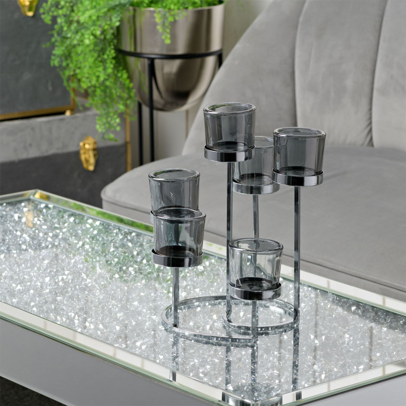 Hestia Smoke Glass Candle Holder 6 Glass Cups