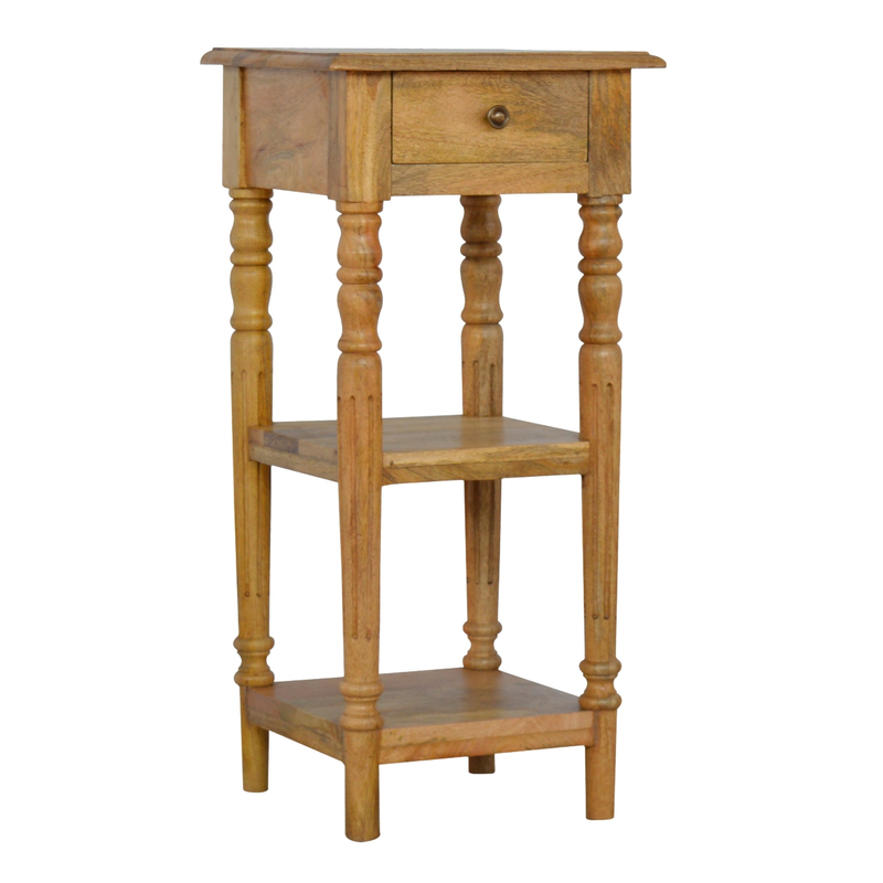 Artisan Furniture Solid Wood Turned Leg Telephone Table, 1 Drawer & 2 Open Slots, Beige