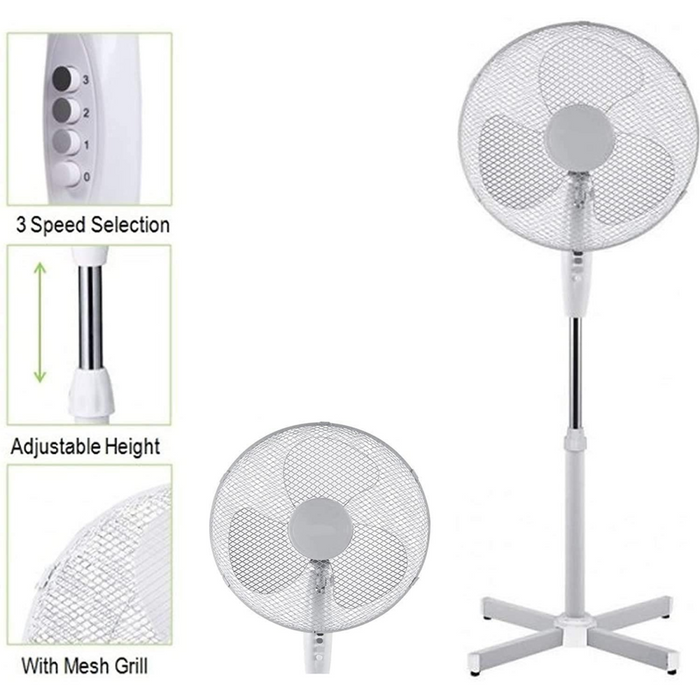16" Fan Pedestal Stand 140cm Adjustable Height, 3 Speed Setting, Oscillating
