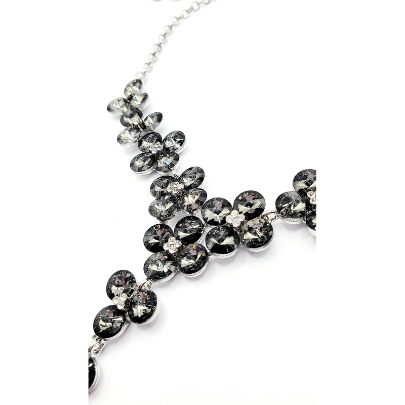 Black Flower Crystal Necklace Set
