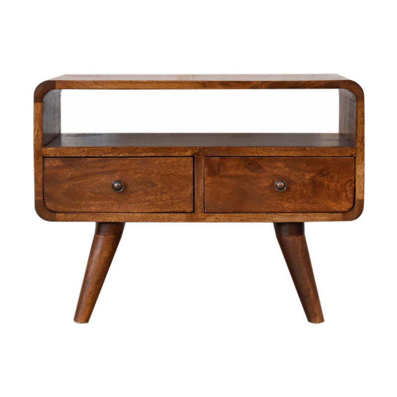 Artisan Furniture Solid Wood Mini Chestnut Curved Media Unit with 2 Drawers