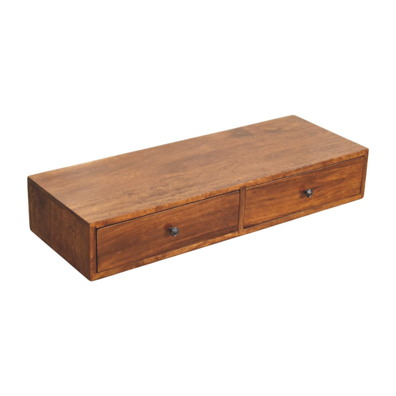 Artisan Furniture Solid Wood Lunar 2 Drawer Chestnut Wall Mounted Console, Dark Brown