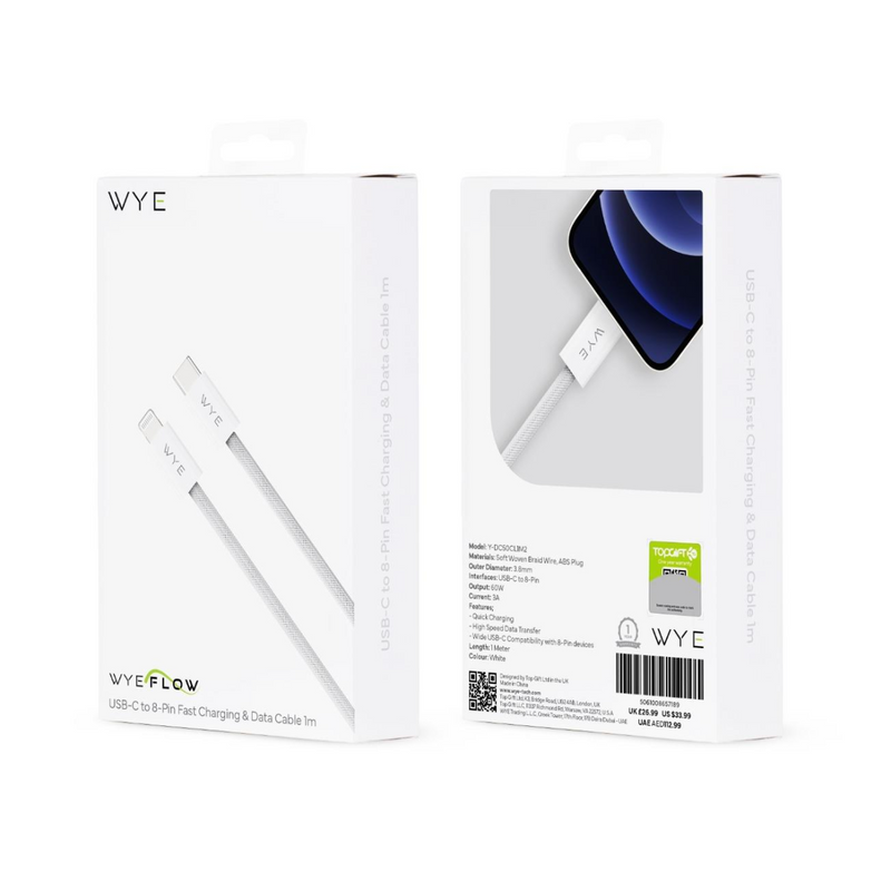 WYEFLOW 60w Super Fast WYEFLOW USB-C to 8 Pin Charging & Data Cable 1m