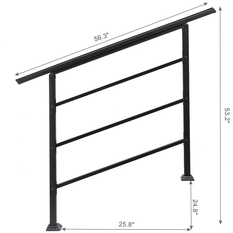 [Same Code：04286986]Handrails for Outdoor Steps, Wrought Iron Handrail Fits 1 to 4 Steps, Transitional Handrail with Installation Kit, Black