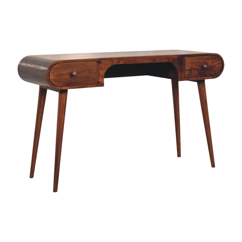 Artisan Furniture Solid Wood Chestnut London Arch Writing Desk, 2 Drawers, Dark Brown