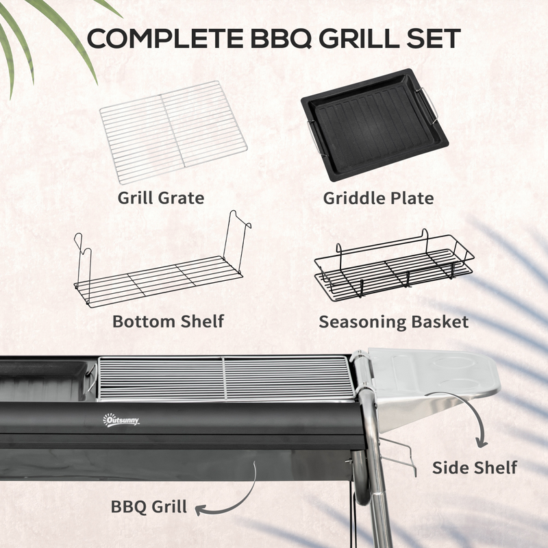 Outsunny Charcoal BBQ Grill with Griddle Plate, Black