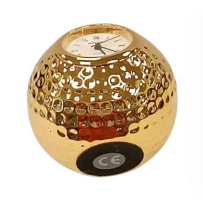 Miniature Clock Goldtone Plated Metal Golf Ball Solid Brass IMP75G- CLEARANCE NEEDS RE-BATTERY