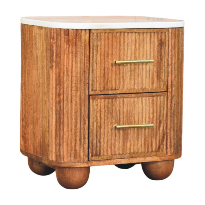 Artisan Furniture Solid Wood Aurora Marble Bedside, 2 Drawers, Brown & White