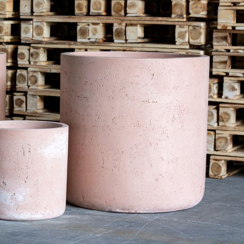 Aurella | Blushstone – 40cm Large Concrete Cylinder Planter – 34L Round Plant Pot