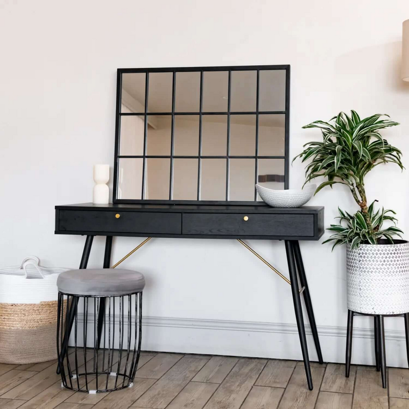 Kyō - Black Metal Rectangle Lattice Window Mirror - 90cm x 70cm