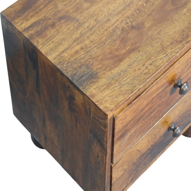 Artisan Furniture Solid Wood Tula Chestnut Nightstand, 2 Drawers, Dark Brown