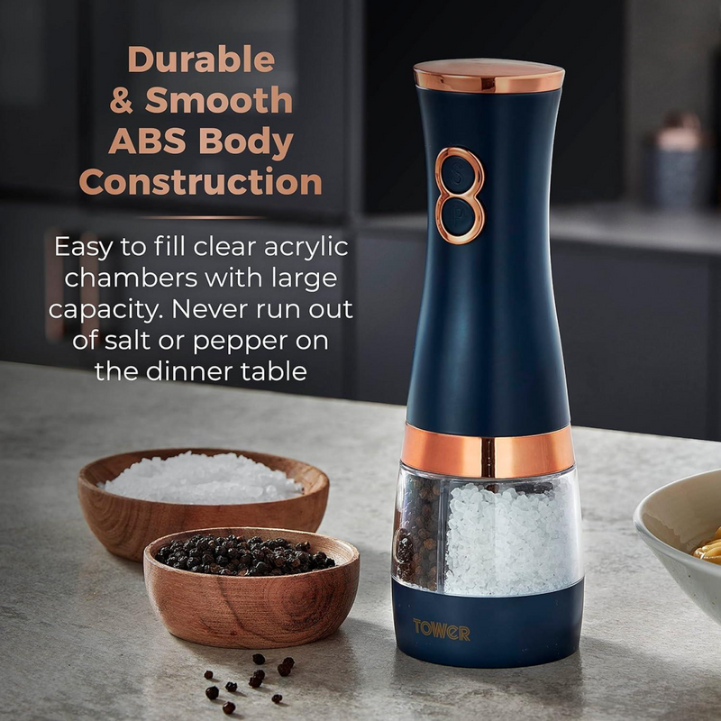 Tower Electric Salt and Pepper Mill Battery Ceramic Grinders Blue