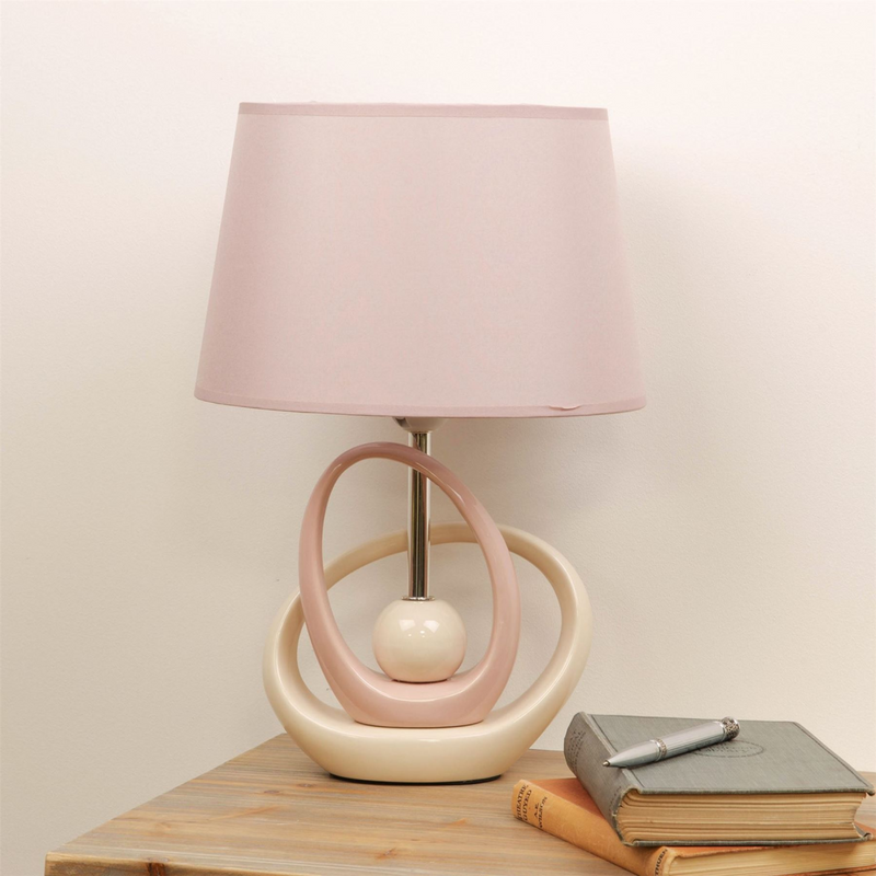 Pink & Cream Table Lamp with Pink Cotton Shade