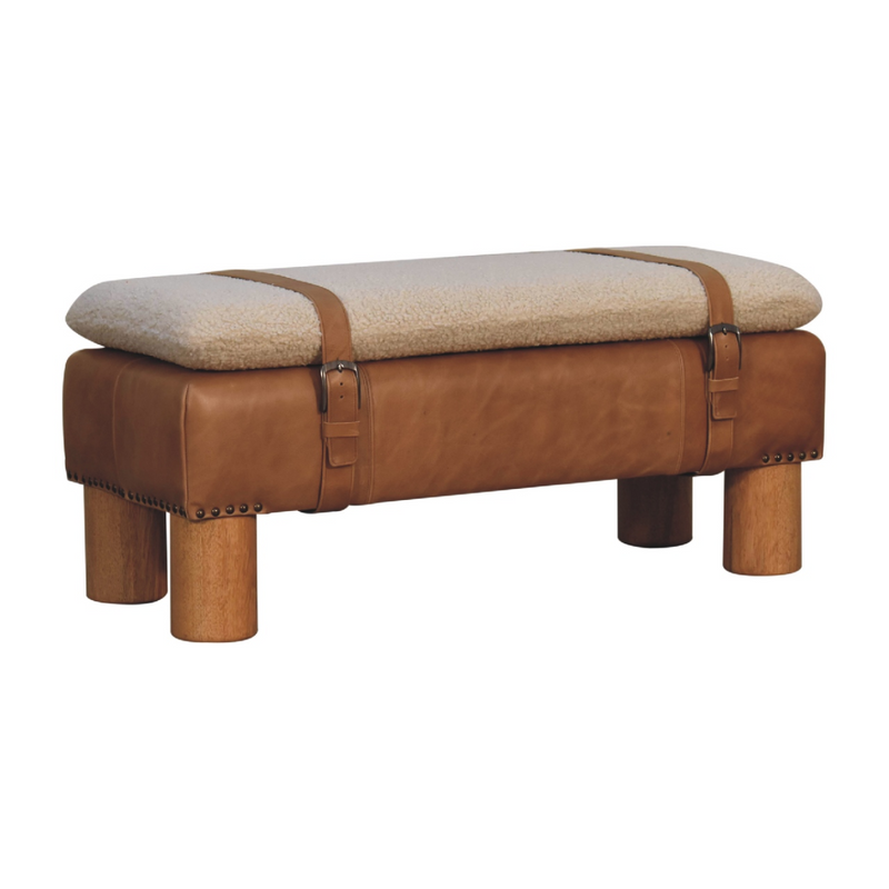Artisan Furniture Solid Wood Strapped Cyclinder Bench