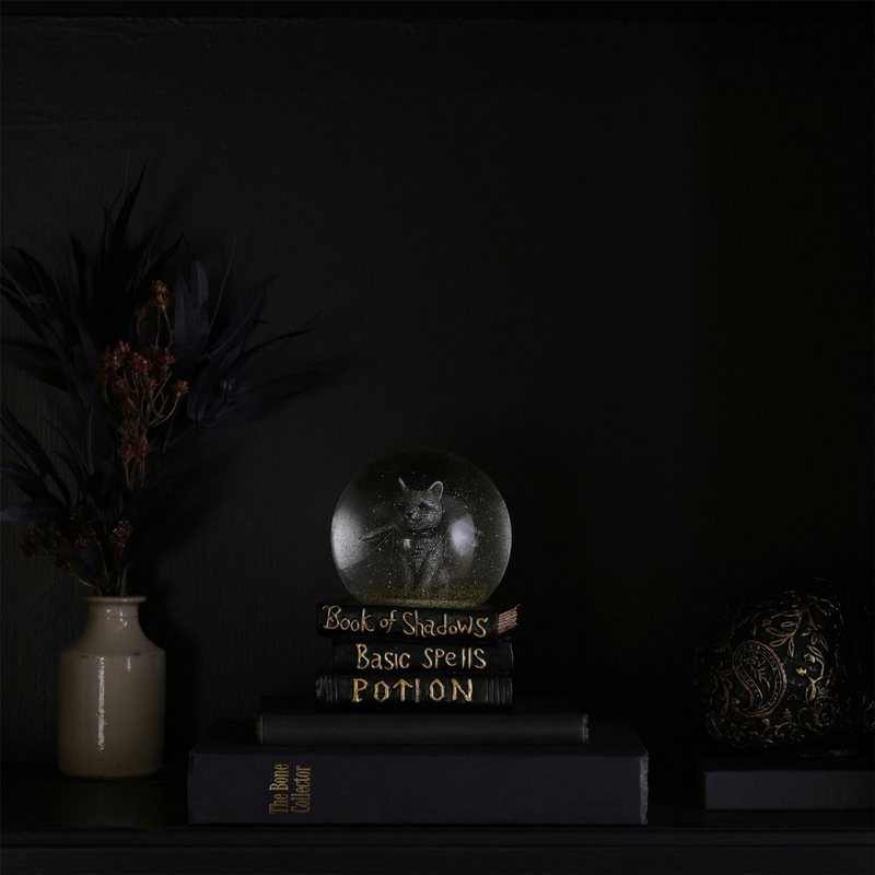 Bat Cat Gold Glitter Snow Globe Desk Accessory