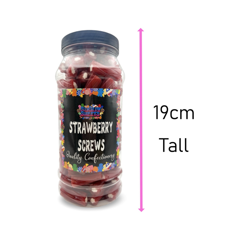 Strawberry Screws Cable Twists Mini Pencil Bites Retro Sweets Gift Jar - 710g