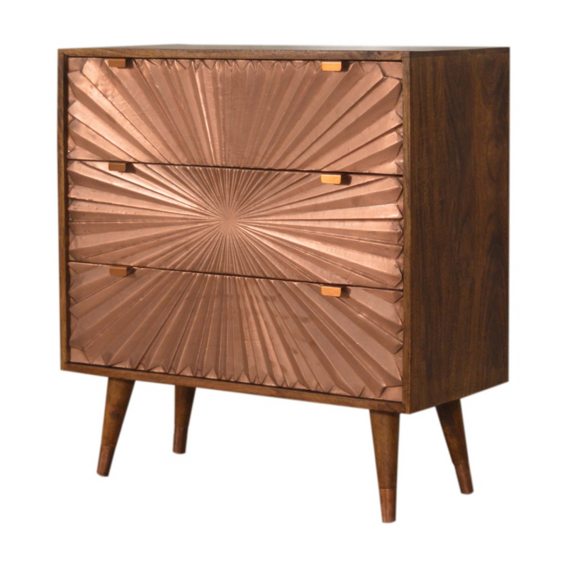 Artisan Furniture Solid Wood Manila Copper Chest, Light Brown, 3 Drawers