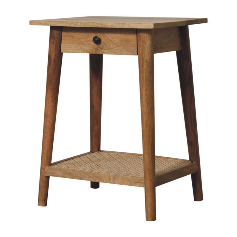 Artisan Furniture Solid Wood Woven Solid Wood End Table, Beige, 1 Drawer