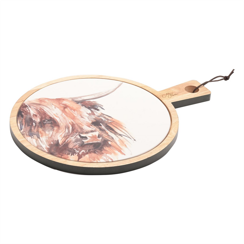 Meg Hawkins Rubber Wood & Ceramic Serving Board Highland 27 x 35 cms