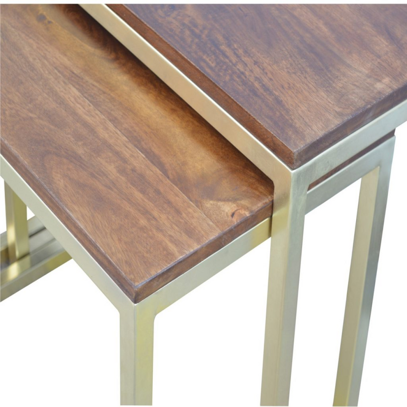 Artisan Furniture Solid Wood and Metal Chunky Gold Table Set of 3