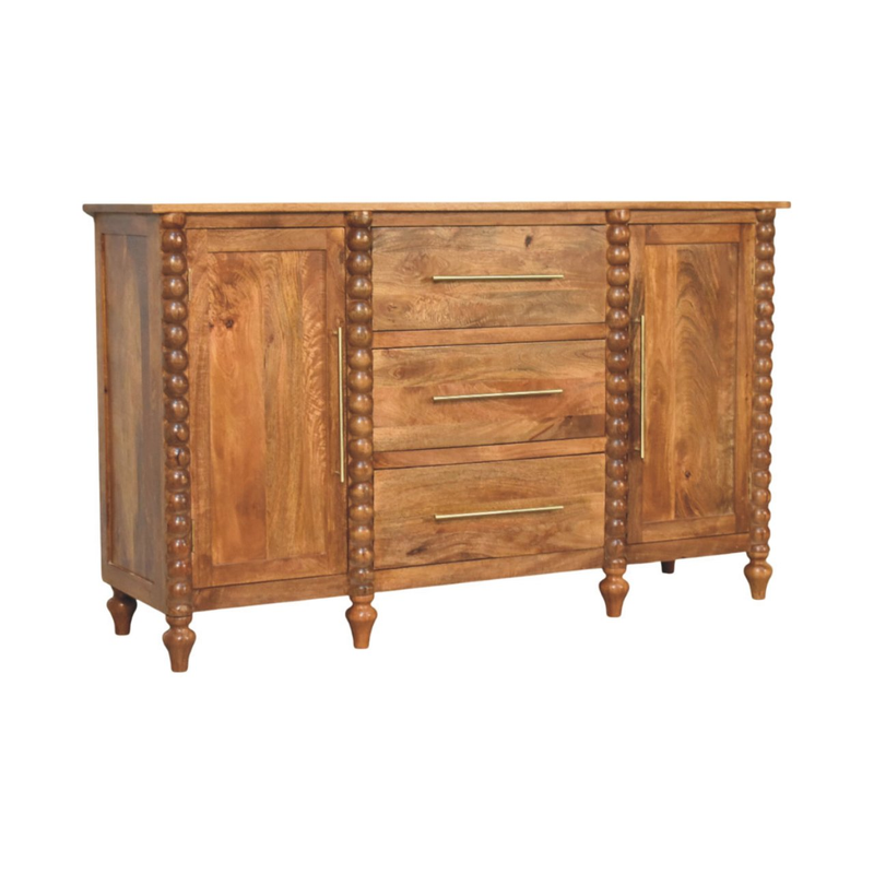Artisan Furniture Solid Wood Spindle Sideboard, 3 Drawers & 2 Doors, Brown